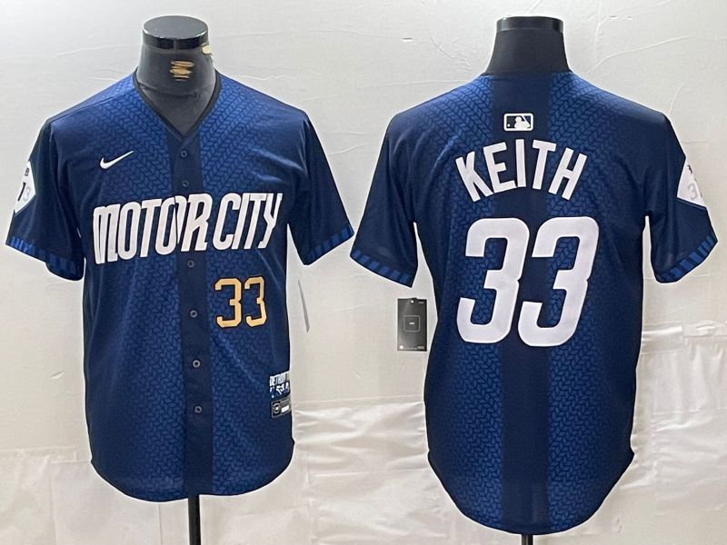 Men Detroit Tigers #33 Keith Blue City Edition Nike 2024 MLB Jersey style 4